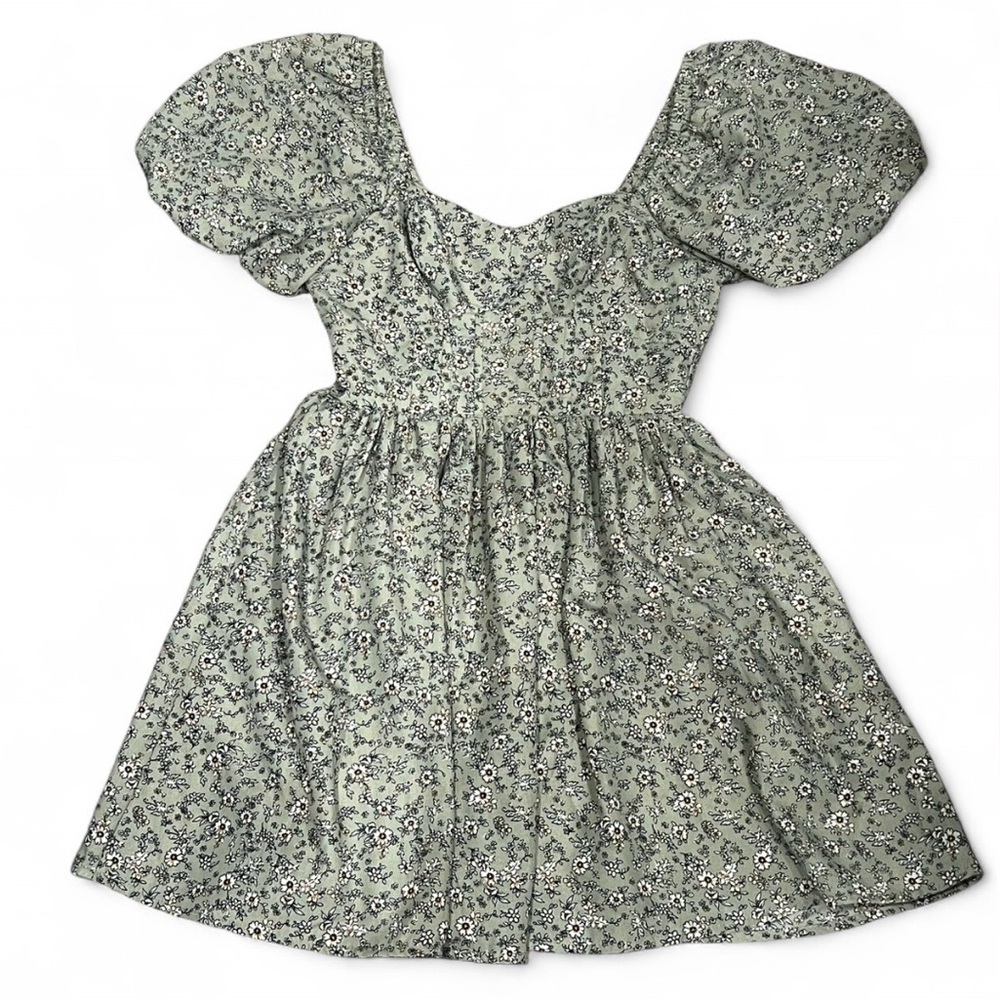 Altar’d State Women’s Floral Puff Sleeve Corset Mini Dress Size XS Sage Green